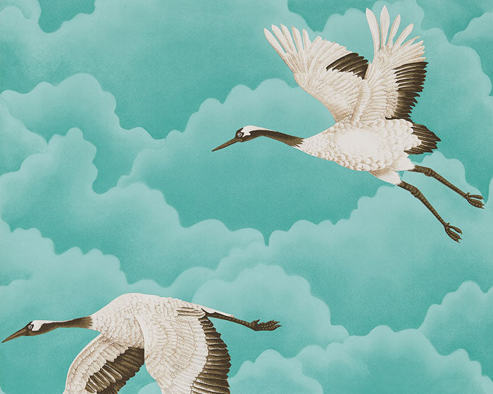 Harlequin Cranes In Flight Marine