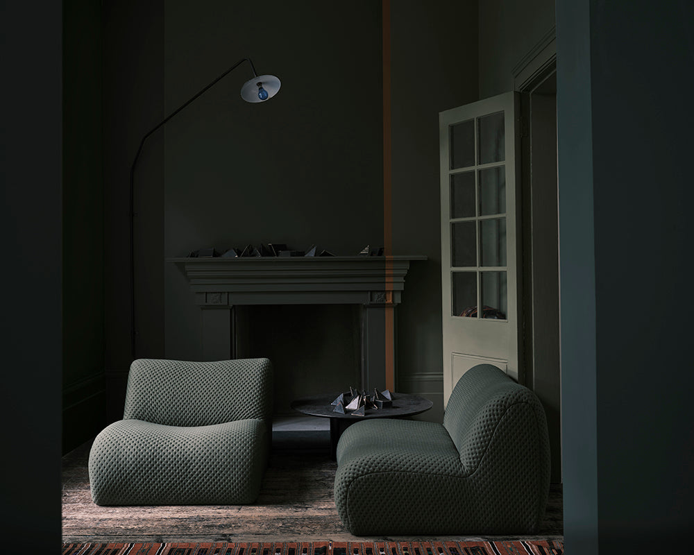 Farrow & Ball Reduced Green 313 Paint used in a modern living room