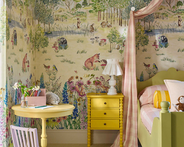 Little Greene Potter’s Woodland Wallpaper in Spring in an kid's bedroom