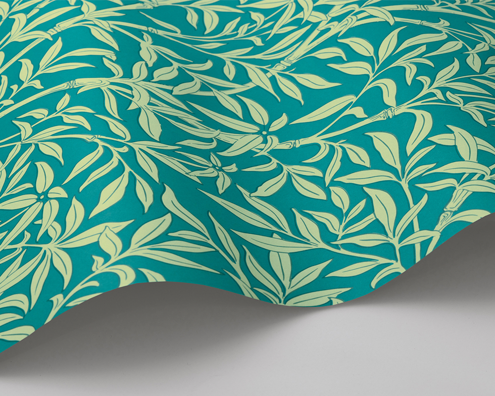 Cole & Son Bamboo Forest Wave in Pistachio on Petrol