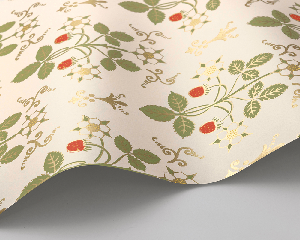 Cole & Son Strawberry Wave in Poppy, Spring Green & Metallic Gold on Stone