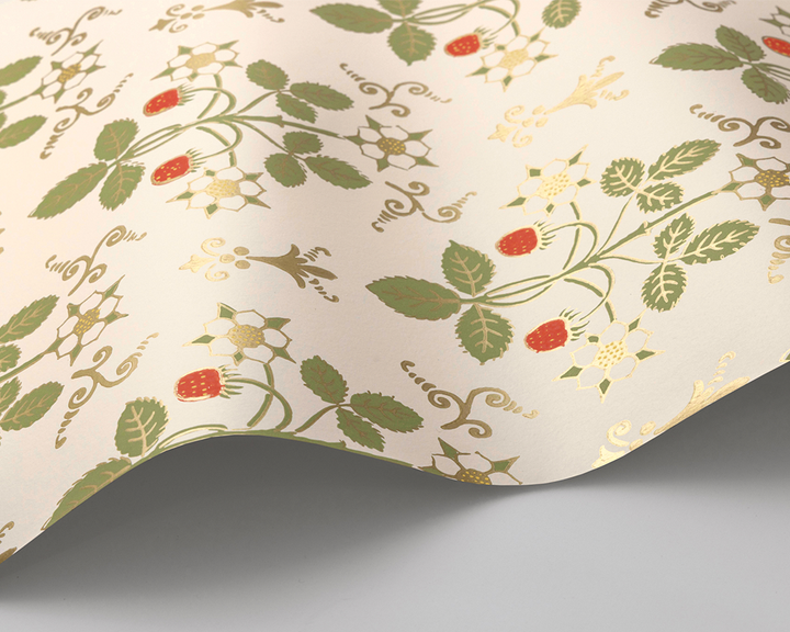 Cole & Son Strawberry Wave in Poppy, Spring Green & Metallic Gold on Stone