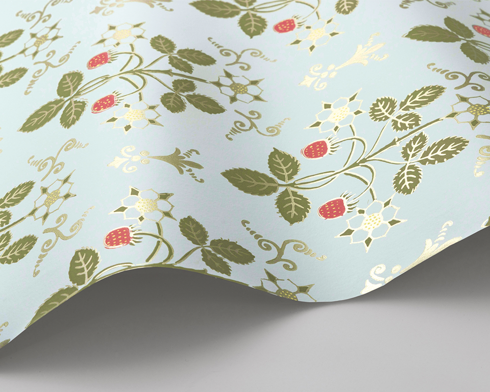 Cole & Son Strawberry Wave in Olive on Print Room Blue
