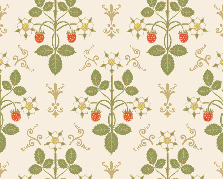 Cole & Son Strawberry in Poppy, Spring Green & Metallic Gold on Stone