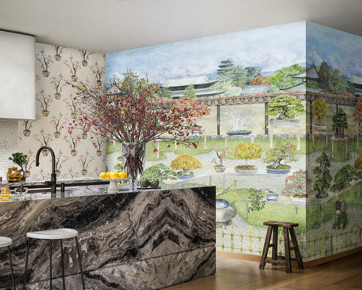 Cole & Son Bonsai Garden in Vivid in a kitchen