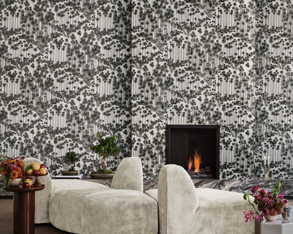 Cole & Son Japanese Woods in Charcoal in a living room
