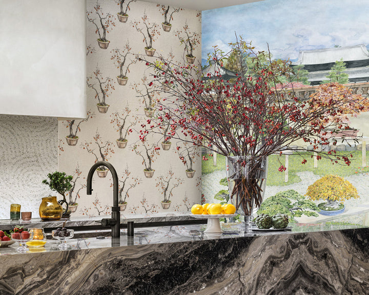 Cole & Son Kaki Persimmon in Ivory & Bergamot in a kitchen