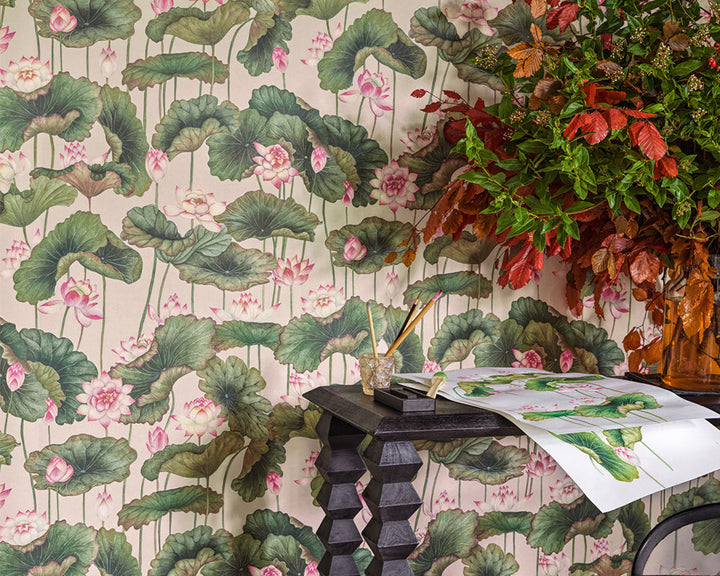 Cole & Son Lily Lotus in Pink & White in an office