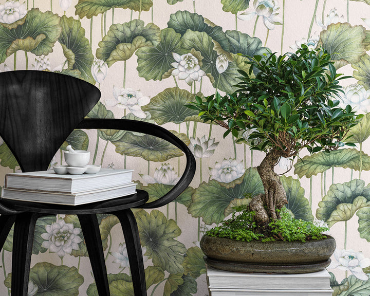 Cole & Son Lily Lotus in Orange & Olive in a living space