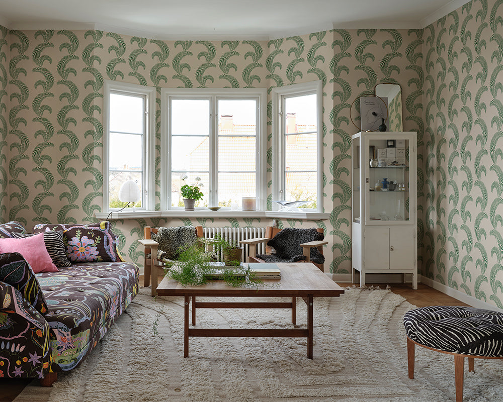 Sandberg Jasmine Wallpaper in a living room