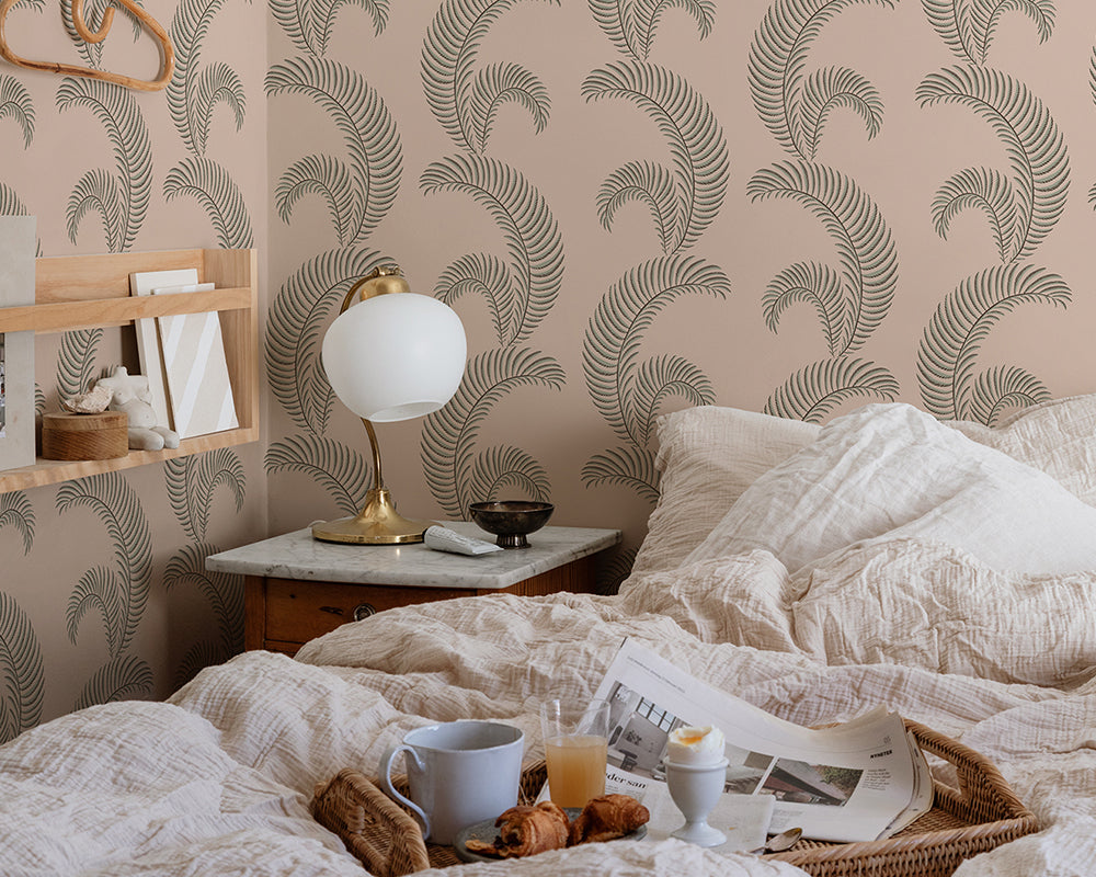Sandberg Jasmine Wallpaper in a bedroom