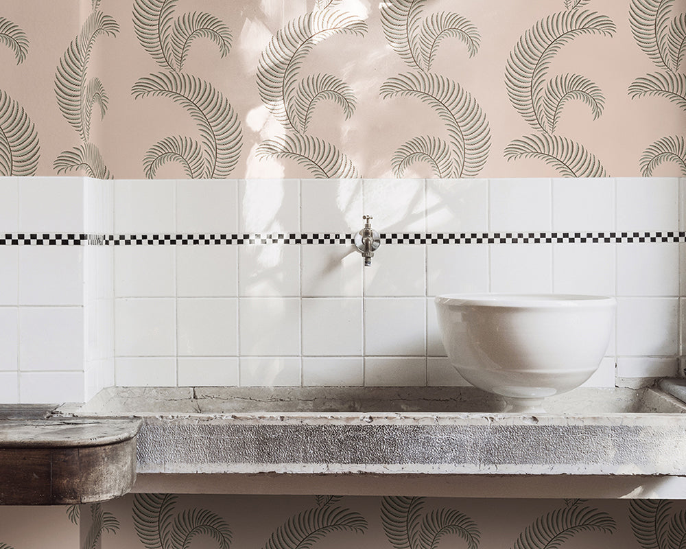 Sandberg Jasmine Wallpaper in a bathroom