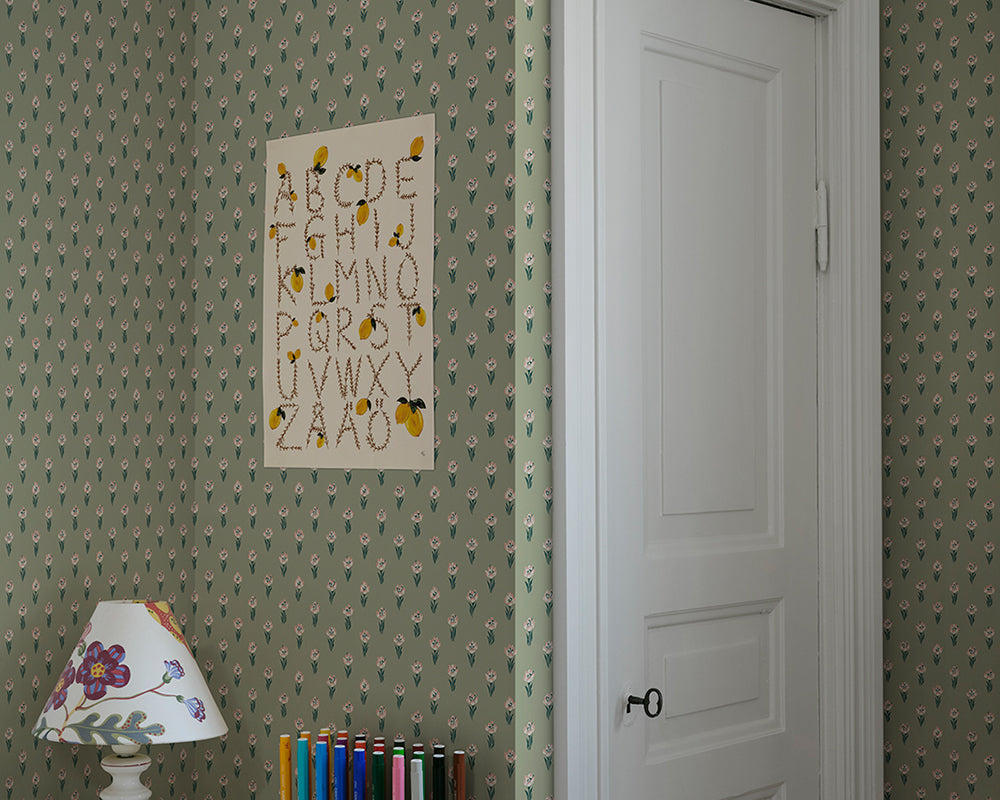 Sandberg Betty Wallpaper in Green in a kid bedroom
