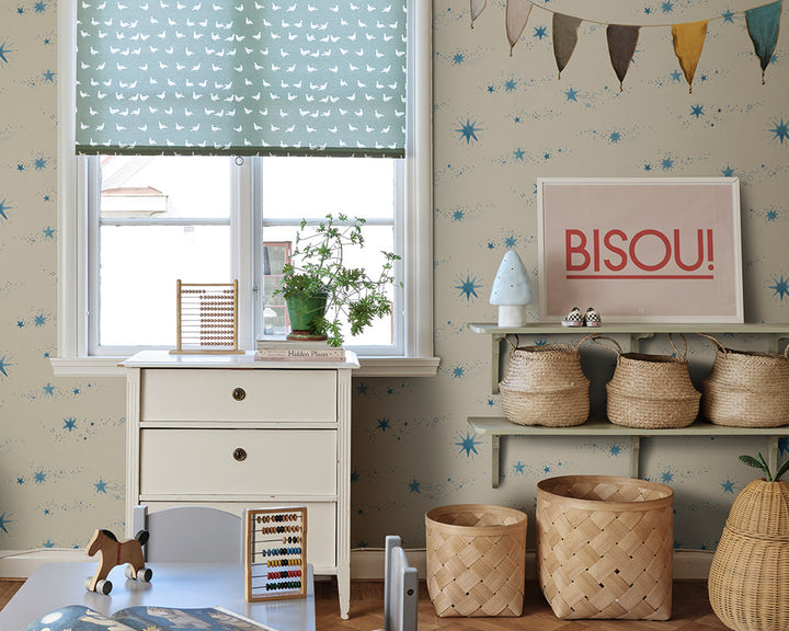 Sandberg Gillis Wallpaper in Blue in a kid bedroom