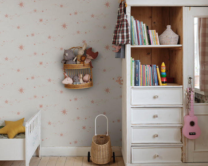 Sandberg Gillis Wallpaper in Pink in a kid bedroom