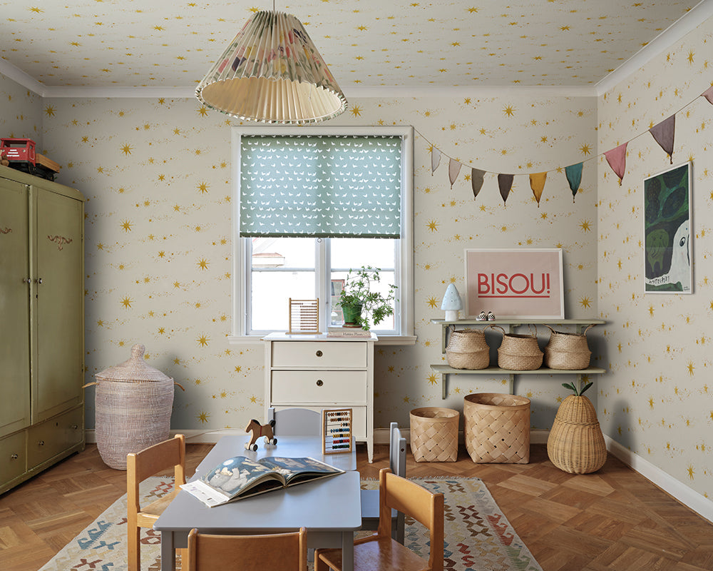 Sandberg Gillis Wallpaper in Yellow in a kid bedroom