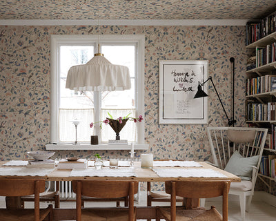Sandberg Hedda Wallpaper in Sandstone in a dinning room