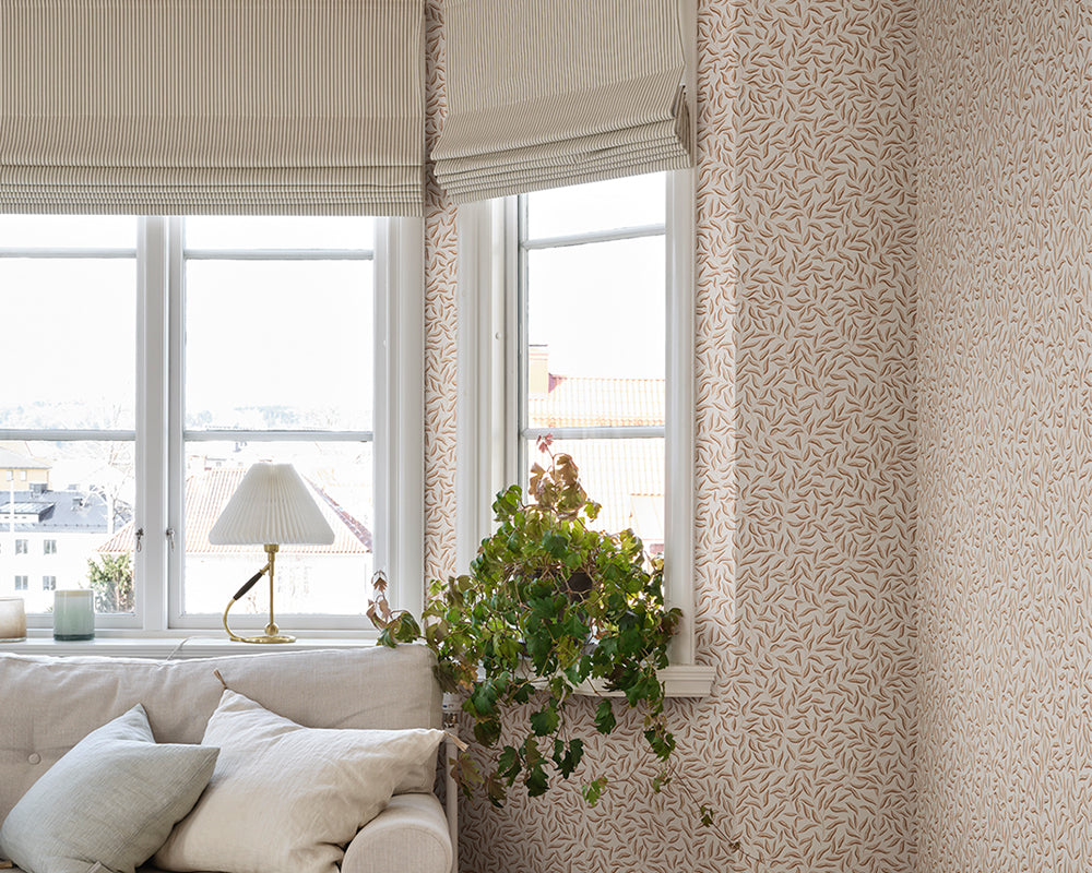 Sandberg Karolina Wallpaper in Hazel in a living room