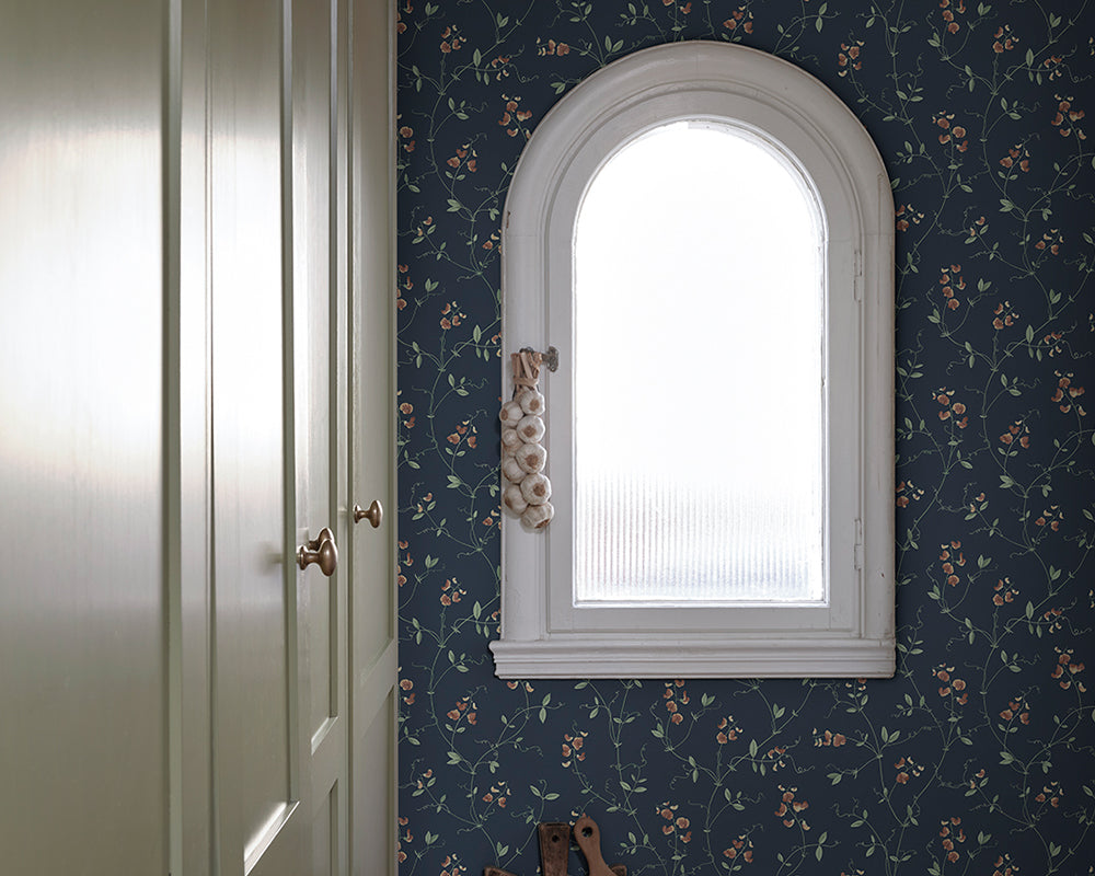 Sandberg Sanna Wallpaper in Classic Blue in a pantry