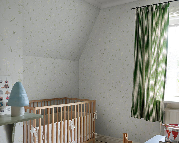 Sandberg Sanna Wallpaper in Light Blue in a nursery