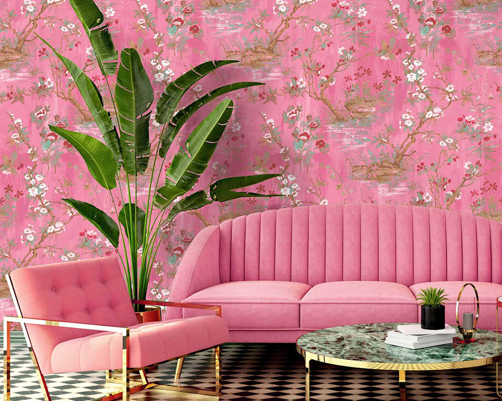 Woodchip & Magnolia Rivington Wallpaper in a living room