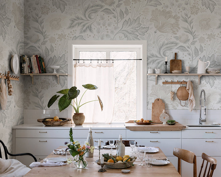 Sandberg Ava Mural Wallpaper in a kitchen