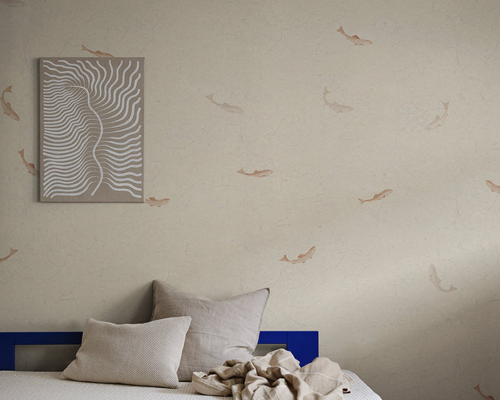 Sandberg Hav Wallpaper in Terracotta in a livingroom