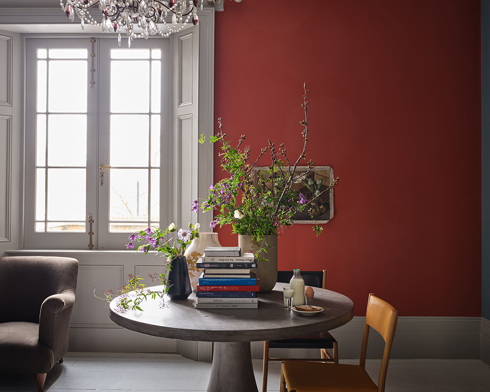 Bamboozle 304 paint by Farrow & Ball on the walls of a contemporary living space