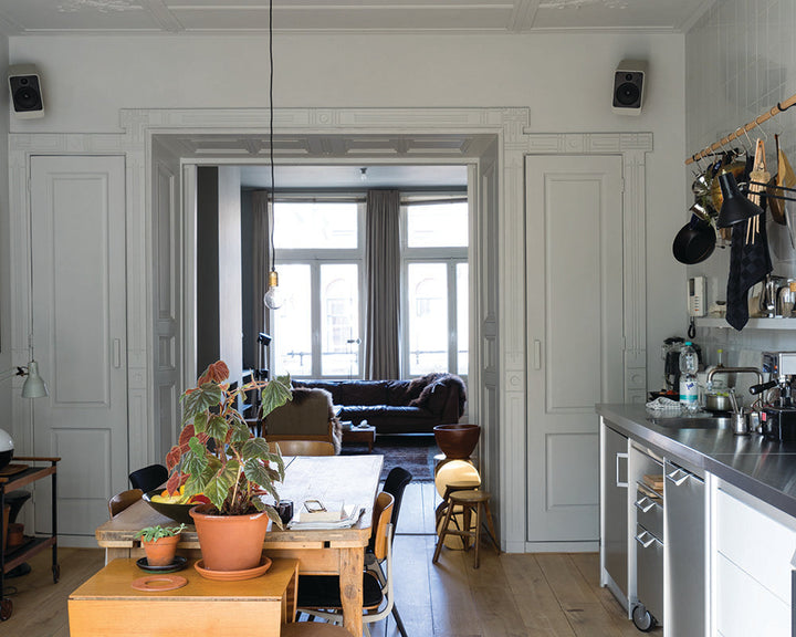 Lamp Room Gray 88 paint by Farrow & Ball in a kitchen dining room