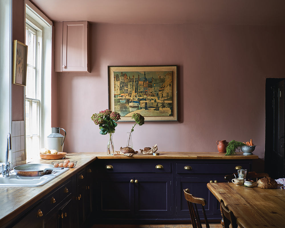 Paean Black 294 paint by Farrow & Ball on traditional kitchen cabinets
