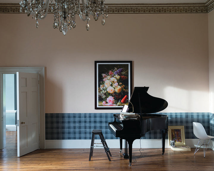 Pink Ground 202 paint by Farrow & Ball in a room with a grand piano
