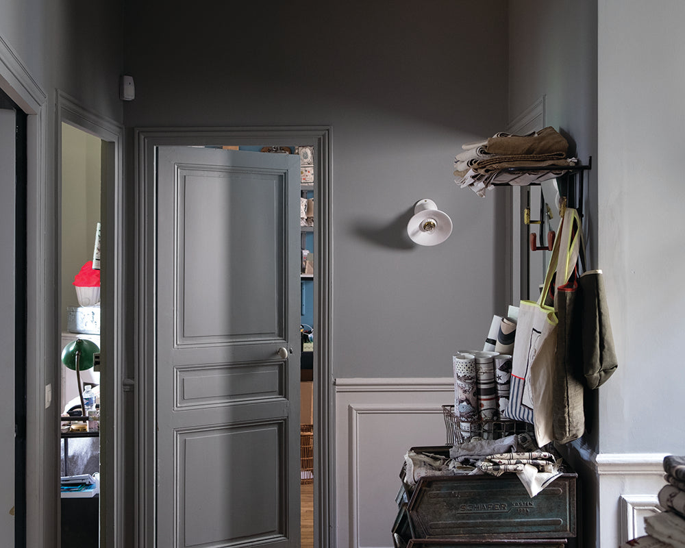 Plummett 272 paint by Farrow & Ball in hallway of a traditional home
