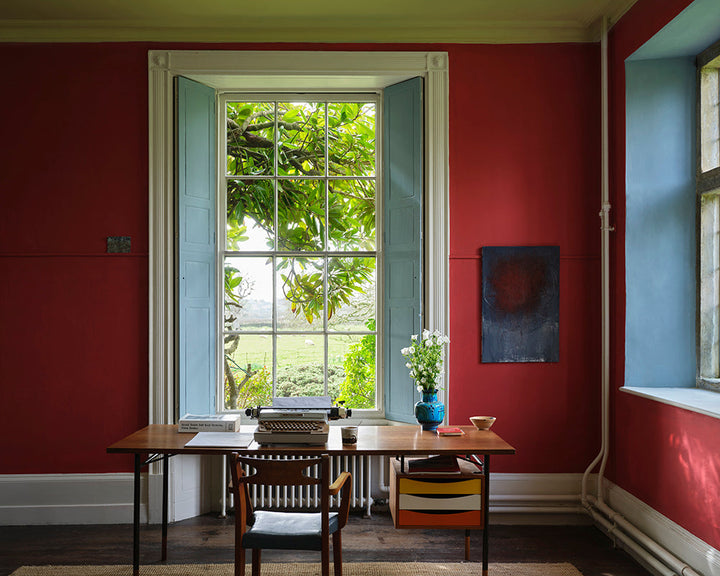 Romesco CB4 paint by Farrow & Ball used on the walls of a home office