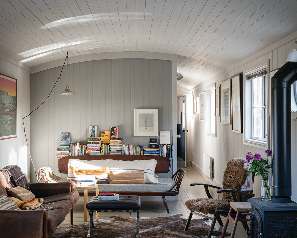 Mouse's Back 40 paint by Farrow & Ball in a wood panelled room