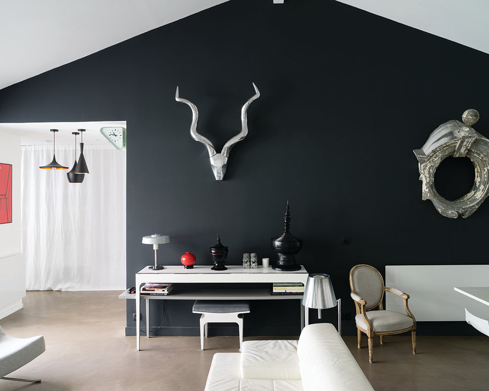 Pitch Black 256 paint by Farrow & Ball on a feature wall