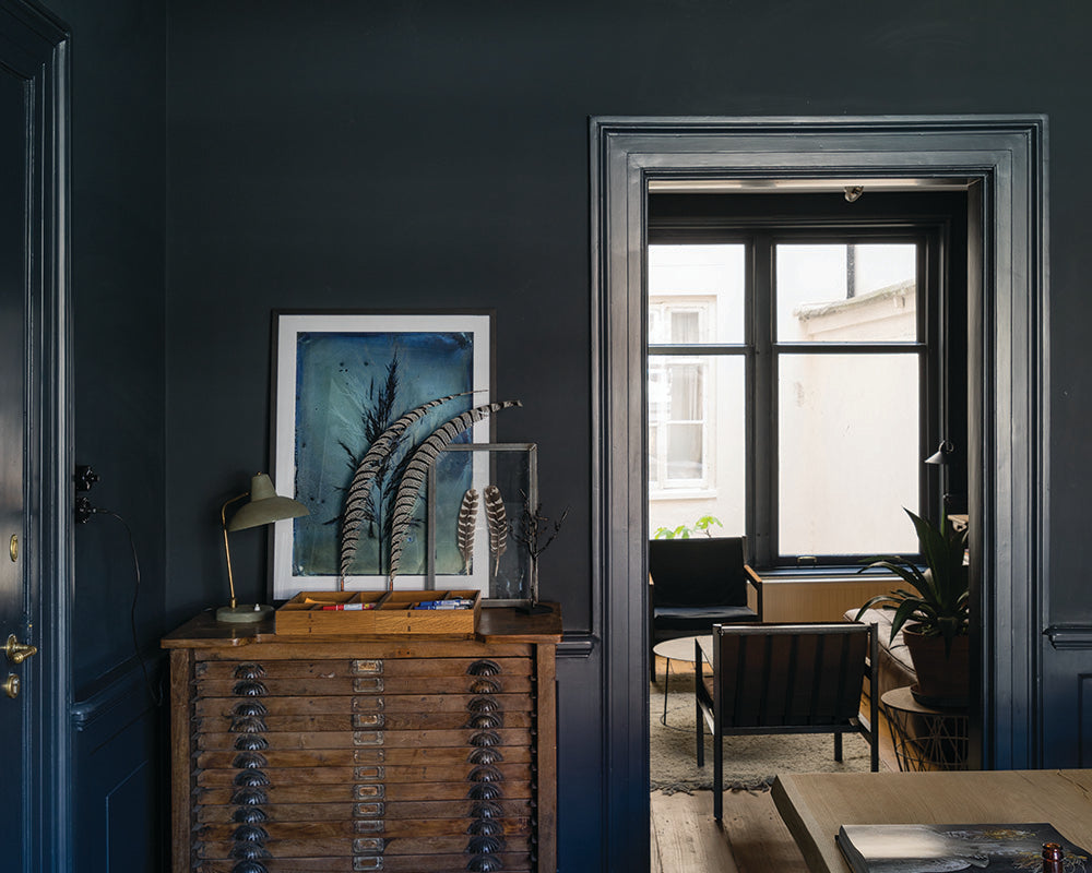 Railings 31 paint by Farrow & Ball colour drenched in living spaces