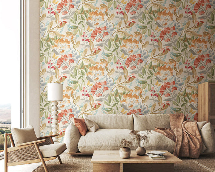 OHPOPSI Florence Wallpaper in a neutral living room