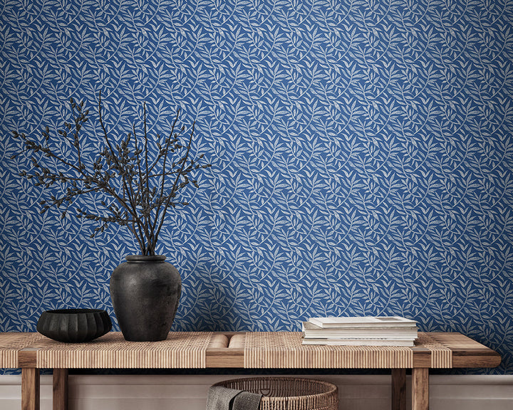 OHPOPSI Dotty Leaf Wallpaper in Royal used in a modern hallway
