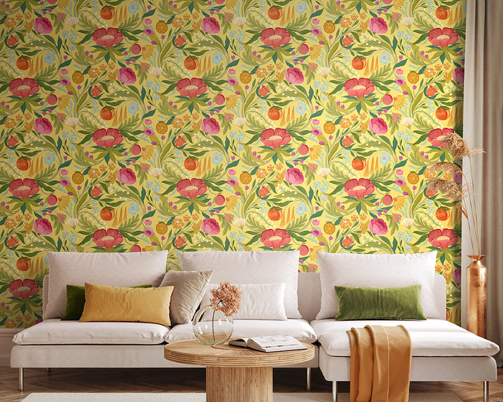 OHPOPSI Clementine Wallpaper in Marigold used in a modern living space
