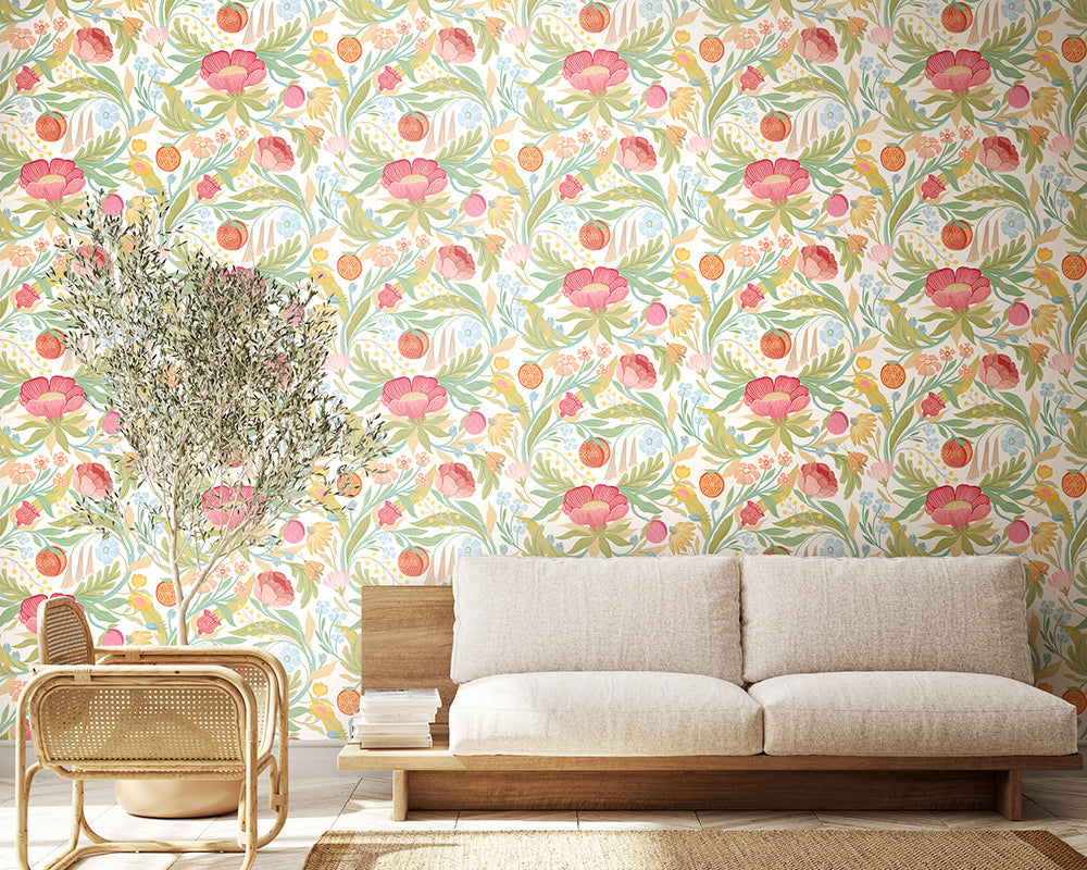 OHPOPSI Clementine Wallpaper in Sage used in a modern living room