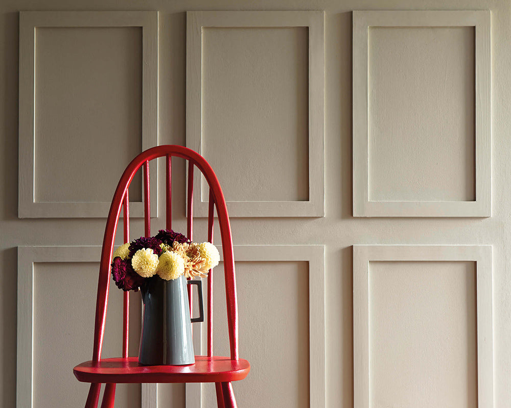 Little Greene Portland Stone Dark 157 Paint on panelled walls