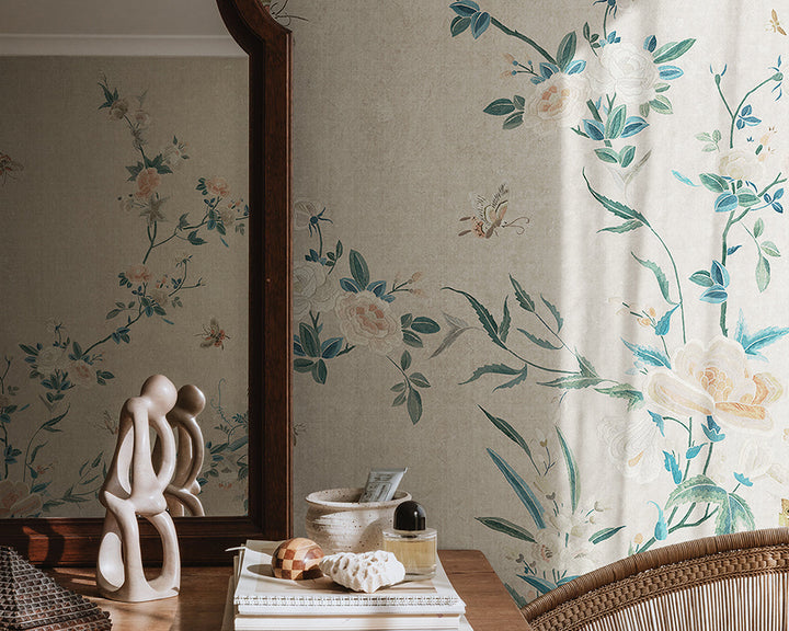 Sandberg Bloom Wallpaper in Gray close up