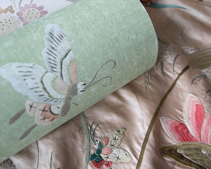 Sandberg Butterflies Wallpaper detail with original silk fabric