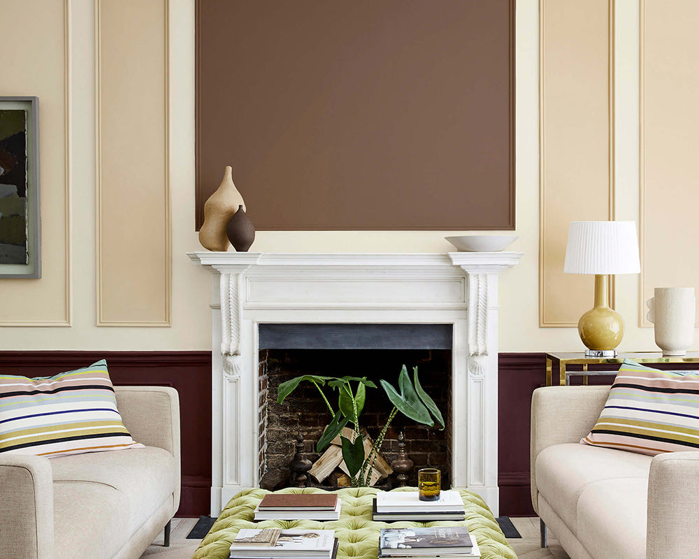 Little Greene Clay Mid 153 Paint in a living room