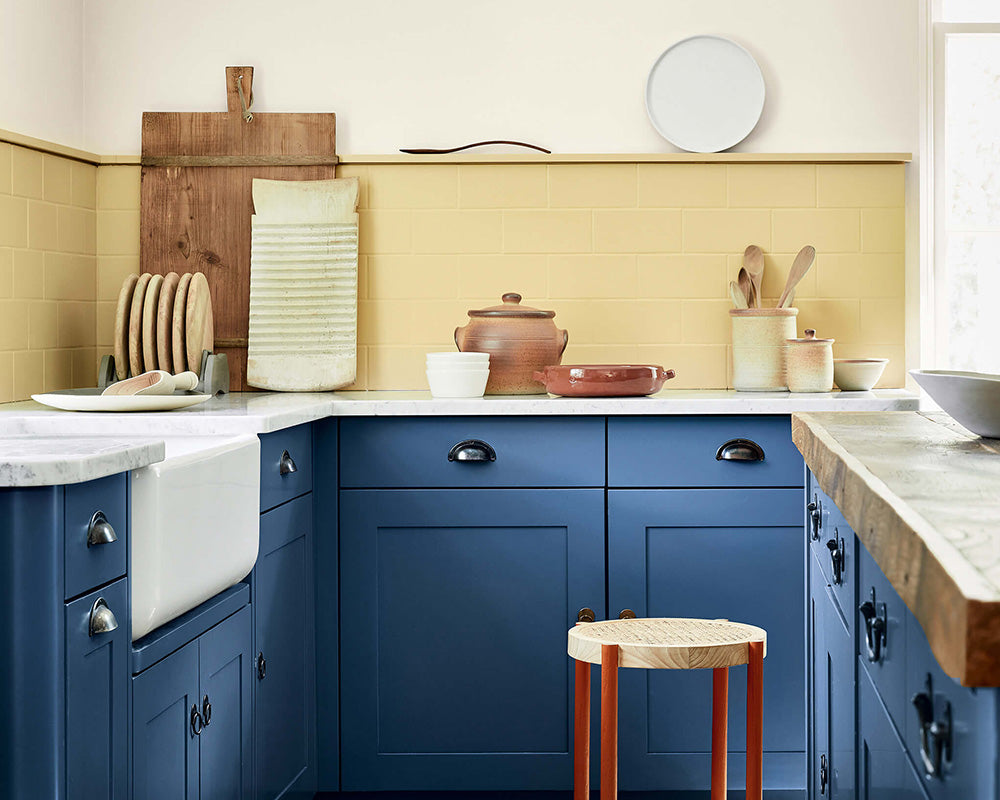 Little Greene Woad 251 Paint on kitchen cabinets