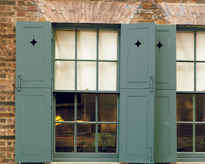Green Smoke 47 paint by Farrow & Ball on exterior shutters