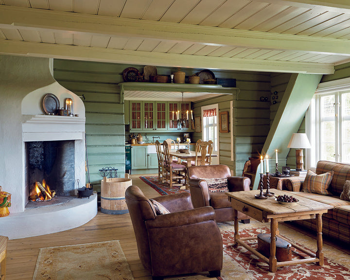 Lichen 19 paint by Farrow & Ball on the walls of a country cottage living room
