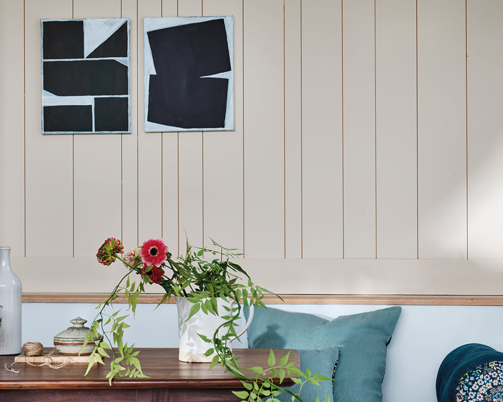 Archive 227 paint by Farrow & Ball used on panelling in a dining room