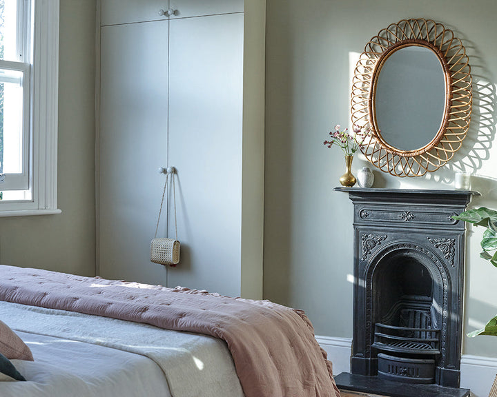 Ash Grey W9 paint by Farrow & Ball in a calm and tranquil bedroom