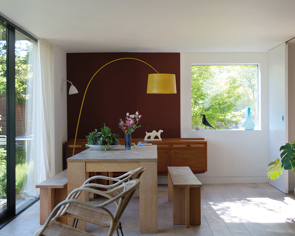Deep Reddish Brown W101 paint by Farrow & Ball as a feature in a dining room